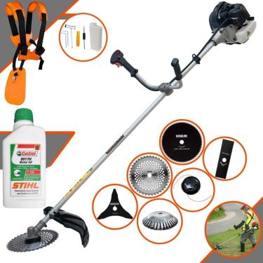 Imagem de Roçadeira Podador de Grama Anmax CG430B À Gasolina 43cc 1,7HP Com 6 Opções de Cortes, Carretel + Kit 4 Facas + Escova de Aço Circular + ÓLEO STIHL 2T