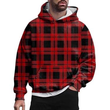 Imagem de Moletom Casual Masculino Tamanho Grande Pulôver Moda Xadrez Moletom Com Capuz, 68, S