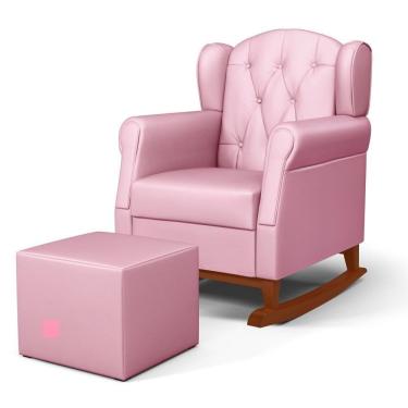Imagem de Poltrona Amamentação Base Madeira Balanço E Puff Letícia Sintético Rosa - Phoenix
