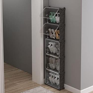 Imagem de MAGINELS Organizador de sapateira de 5 níveis com capa, armário fino de armazenamento de sapatos, atrás da porta, prateleira de sapatos estreita para armário, entrada, preto