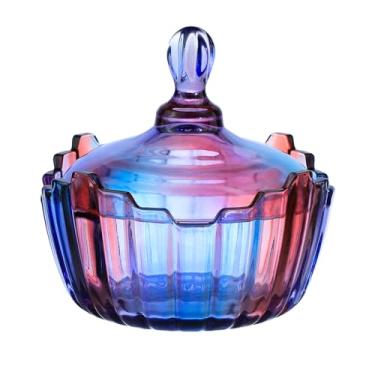 Imagem de SOCOSY Potes de boticário de vidro azul royal grande com tampa, roxo, arco-íris, transparente, frasco de doces, buffet de casamento, pote de comida (300 ml)