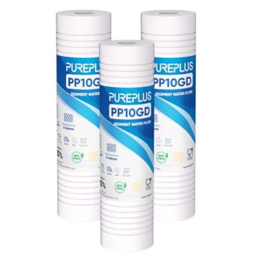 Imagem de PUREPLUS Filtro de água residencial de sedimentos para toda a casa, 5 mícrons, 25,4 x 6,3 cm, ranhurado, pacote com 3