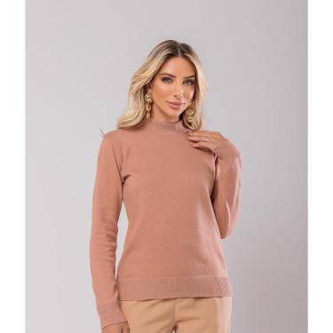 Imagem de Blusa Feminina Tricot Gola Alta Manga Longa Lisa Salvatore - Bege - U-Feminino