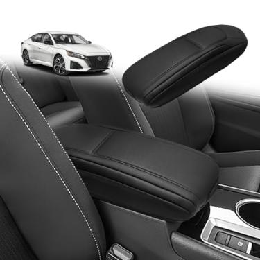 Imagem de Muslogy Capa de apoio de braço para console central compatível com Nissan 2019-2025 Altima Acessórios conforto apoio de braço almofada descanso de braço protetor de couro vegano preto regular grosso