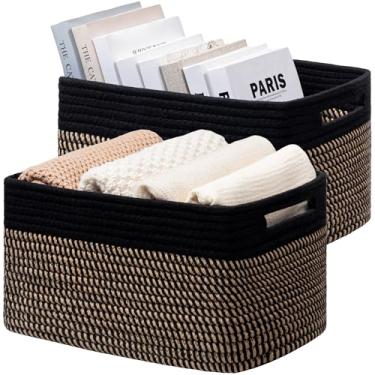 Imagem de UBBCARE Pacote com 2 cestas de armazenamento de tecido para prateleiras, cesta de corda de algodão para brinquedos, livros, toalhas e roupas, cestas fofas para presentes, 33 cm C x 23 cm L x 19 cm A
