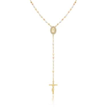 Imagem de Colar de rosário com cruz de Virgem Maria, Virgem de Guadalupe, longo, dourado, prata, rosário, cruz católica, contas, crucifixo, joias femininas, presente religioso para confirmação de batismo
