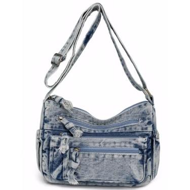 Imagem de YANPLS Bolsa tiracolo feminina jeans vintage casual bolsa de ombro com alça ajustável
