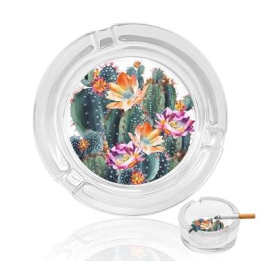 Imagem de Cinzeiro de vidro de cristal verde florescendo, cinzeiro redondo para fumar de vidro resistente, portátil, decorativo, moderno, para uso em casa, escritório, interior, exterior, pátio