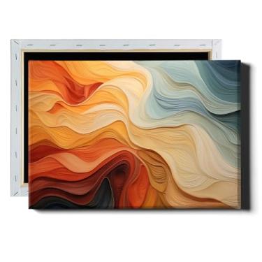 Imagem de Impressão de arte de linha abstrata laranja e azul arte de parede colorida abstrata moderna imagem de terracota azul marinho pôster pastel colorido para sala de estar 40 x 61 cm com moldura