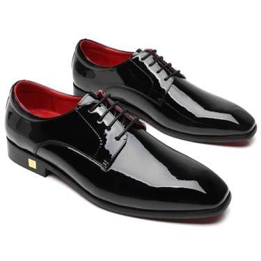 Imagem de Erphpre Paul Sapato masculino Blake Oxfords de couro envernizado confortável para festa de casamento, Derby preto, 45