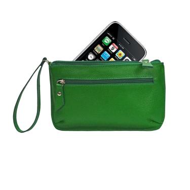 Imagem de Bolsa Clutch Carteira de Mão Porta Celular Feminina em Couro autêntico Madamix Cor:Verde Bandeira