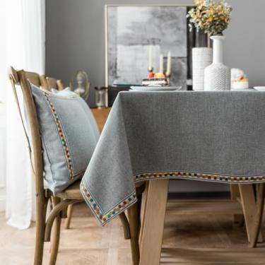 Imagem de KAIJIE Toalha de mesa quadrada lavável com estampa jacquard imitando algodão e linho, para jantar, ao ar livre, casamentos e restaurantes, decoração de dia dos namorados, Páscoa, 100 x 160 cm, cinza