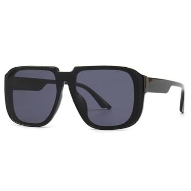 Imagem de Óculos de sol retrô masculino espelhado UV400 óculos de sol fashion masculino (preto e cinza)