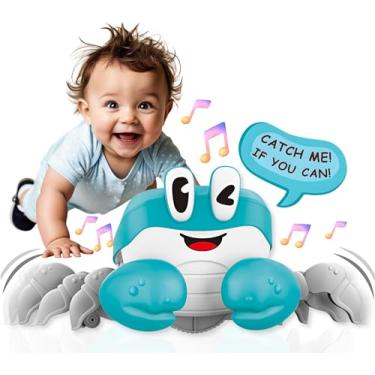 Imagem de KINDERLAND TOYS Brinquedo Musical Infantil Caranguejo Engatinhante Interativo com Luzes Som e Obstáculos – Presente Educativo para Bebês 0+ Meses-Azul