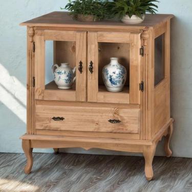 Imagem de Cristaleira de Madeira 2 Portas 1 Gaveta Vidros na Lateral Pés Luiz XV