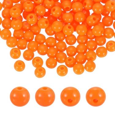 Imagem de HARFINGTON 100 contas redondas de acrílico laranja 6 mm de diâmetro 1,9 mm furo de resina plástica bolas lisas contas soltas para fazer joias, pulseiras, colar, brincos, faça você mesmo