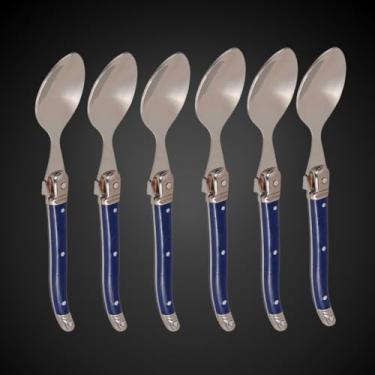 Imagem de Jogo De Colheres Laguiole Para Sobremesa 6 Artigos Em Bandeja De Madeira (Azul)