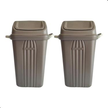 Imagem de Kit 2 Lixeira Plástica Com Tampa Basculante Cinza 30L Sanremo