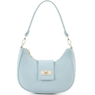 Imagem de NIUEIMEE ZHOU Bolsa de ombro crescente para mulheres, retrô, de couro vegano, bolsas transversais, bolsas de mão nas axilas, Azul claro