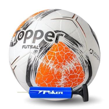 Imagem de Kit Bola de Futsal Topper Futebol Salão Quadra Indoor Colada Resistente Tamanho Oficial Profissional Treino Jogo Original Masculino Feminino Adulto Jovem com Bombinha de Ar Poker (Bola + Bomba azul)