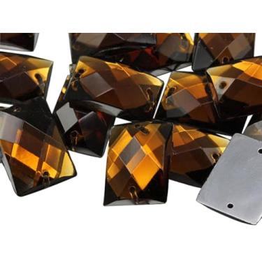 Imagem de Topázio marrom esfumaçado CH25 14 x 10 mm, contas costuradas retangulares para artesanato, strass acrílico de plástico com furos para costura, enfeites de roupas, cosplays de fantasia 70 peças