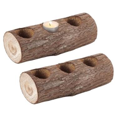 Imagem de AHANDMAKER 2 peças de castiçal longo de madeira Tealight Tealight 3 furos castiçal de madeira para casamento, festa de aniversário, dia dos namorados, centro de mesa, festivais, decoração