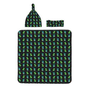 Imagem de Midaivu Lindo cobertor de dinossauro para recém-nascidos com faixa de cabeça e chapéu combinando, roupa para recém-nascidos voltando para casa, presente de chá infantil para 0 a 6 meses