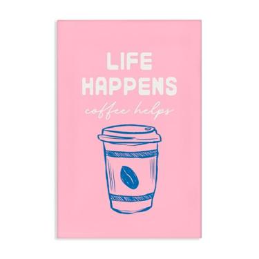 Imagem de Stupell Industries Design de arte de parede em tela rosa Coffee helps life happen on pink da JJ Design House LLC, 91 x 61 cm