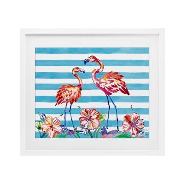 Imagem de Stupell Industries Impressão emoldurada branca de flamingos escovados e hibiscos sob o vidro design de Paul Brent, 43 x 53 cm
