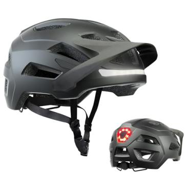 Imagem de Capacete de bicicleta, capacetes para adultos e homens, luzes LED dianteiras e traseiras seguras certificadas MTB capacete de bicicleta de estrada com aba ajustável