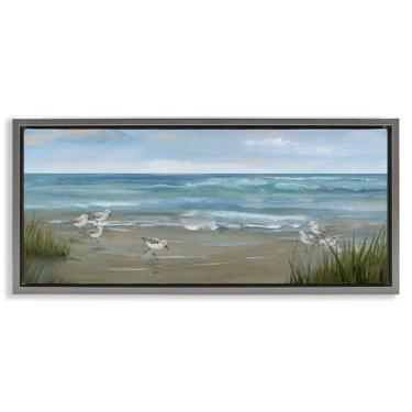Imagem de Stupell Industries Sandpiper View From Beach Gray Framed Floater Canvas Wall Art Design por Nan, 28 x 63 cm