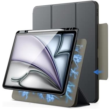 Imagem de JETech Capa Magnética Destacável para iPad Air 13 Polegadas M3/M2 (2025/2024) com Porta-Pencil, Case Transparente Giratória Removível, Suporte para Retrato/Paisagem (Cinza Espacial)