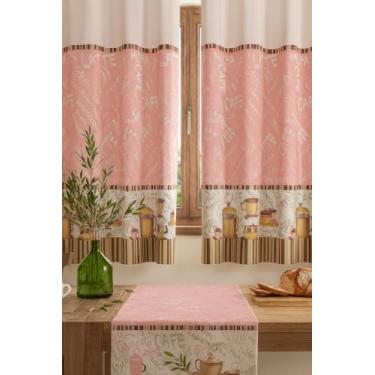 Imagem de Cortina Cozinha Oxford 2,00x1,40 Estampada Cappuccino Janela Vitrô Ilhós Blackout Blecaute Decorativa Poliéster Varão (Cappuccino Rosa)