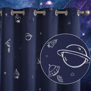 Imagem de Cortinas Vangao Foil Print em azul marinho Blackout 214x213cm 2 painéi