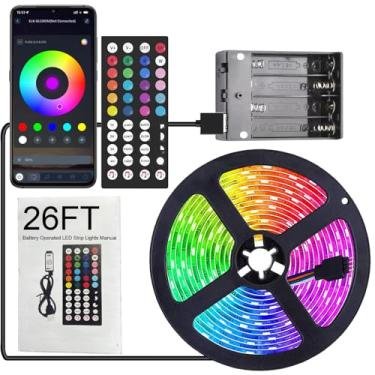 Imagem de Dervacle Fita de luzes LED operadas por bateria 7,9 m, aplicativo RGB que muda de cor e controle remoto, sincronização de música, alimentado por USB, cortável - para quarto, luz de fundo de TV, festa
