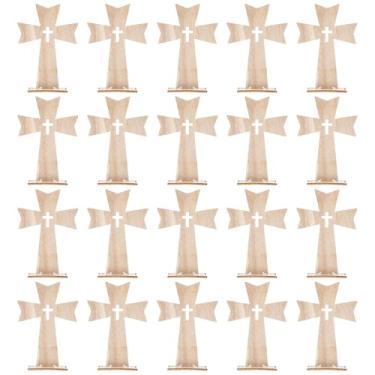 Imagem de DOITOOL Pacote com 20 cruzes de madeira para artesanato, cruzes de madeira inacabadas, cruz de parede para batismo, cruz católica em pé com bases para centro de mesa de batismo, decoração de igreja