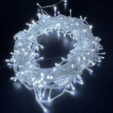 Imagem de Cordão Pisca Natal 30m Branco Frio 300 Leds 8 Modos Luvinco 110v