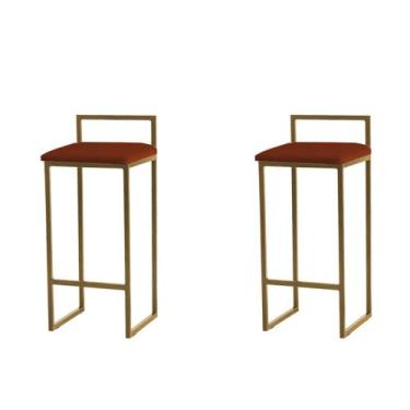 Imagem de Kit 2 Banquetas Altas Estofadas Suede Pietra Base Dourada - JOTABE, te