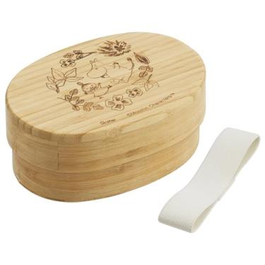 Imagem de Skater Lancheira de bambu BWLB4-A, 400 ml, lancheira estilo japonês, formato oval, com divisórias, cinto incluído, Moomin