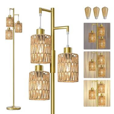 Imagem de Oneach Candeeiros de chão de 178 cm para sala de estar, luminária de chão Boho regulável contínua com 3 lâmpadas, lâmpada de árvore de canto industrial de fazenda alta para quarto, escritório, sala de