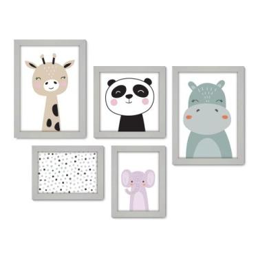 Imagem de Kit Com 5 Quadros Decorativos - Animais - Infantil - Baby - Bebê - 410