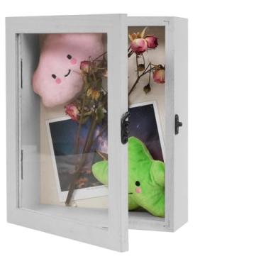 Imagem de Muzilife Porta-retrato com caixa de sombra, 20 x 25,4 cm, interior de madeira maciça e vidro, caixa de memória, lembrança de esportes de bebê, broches, prêmios, ingressos e fotos, cinza