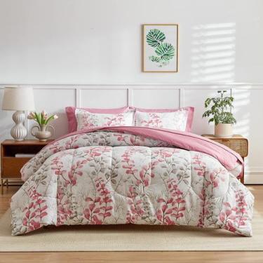 Imagem de Conjunto de roupa de cama UOZZI BEDDING, edredom floral rosa, 7 peças