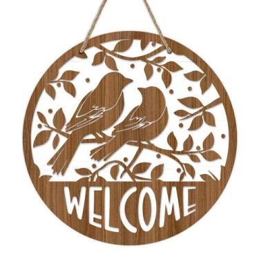 Imagem de Sinal de grinalda de madeira Deroro Welcome Spring Summer Birds