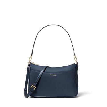 Imagem de Michael Kors Bolsa tiracolo Jet Set Pochette com zíper médio, ferragens douradas/nylon Milano/azul-marinho
