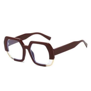 Imagem de HCHES Óculos de sol Polygon femininos, modernos, com lentes degradê, UV400, masculino, armação transparente (vermelho escuro transparente)