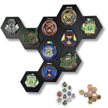 Imagem de Porta medalhas Hexagonal Colmeia escolha seu kit - FACRIS, 5, Branco