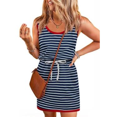 Imagem de Vestido de verão Yousify sem mangas, azul marinho, listrado