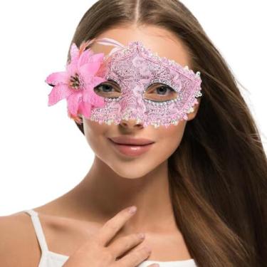 Imagem de Máscara Cobertura Olhos Strass e Flor Festa Show Baile Gala Eventos Fe