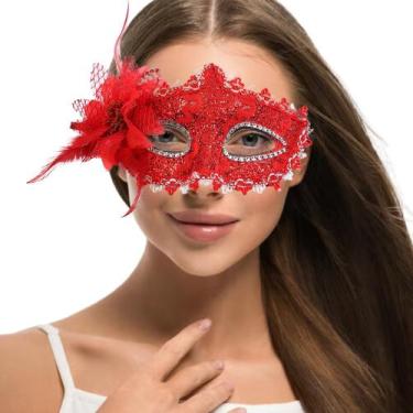 Imagem de Máscara Cobertura Olhos Strass e Flor Festa Show Baile Gala Eventos Fe